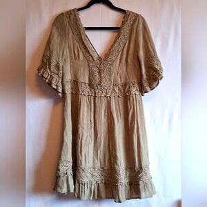 Bluivy Beige Khaki Lace Mini Dress